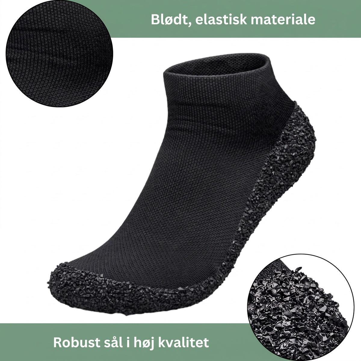 Barfodssko sort – blødt, elastisk materiale og robust sål
