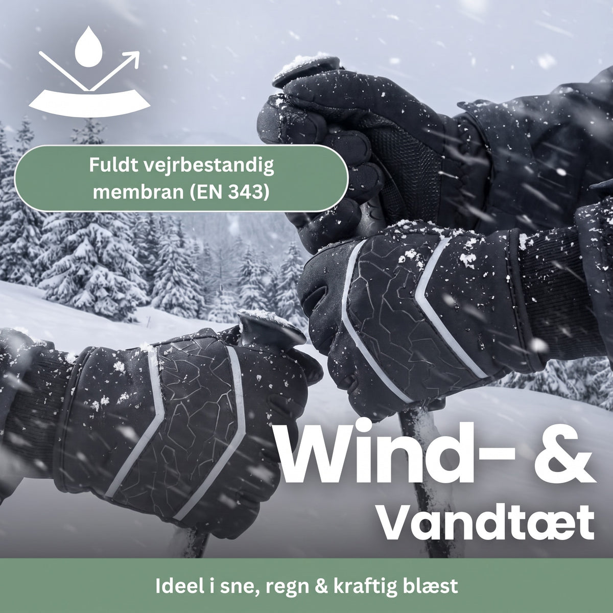 Vind- og vandtætte vinterhandsker om skistave i snevejr