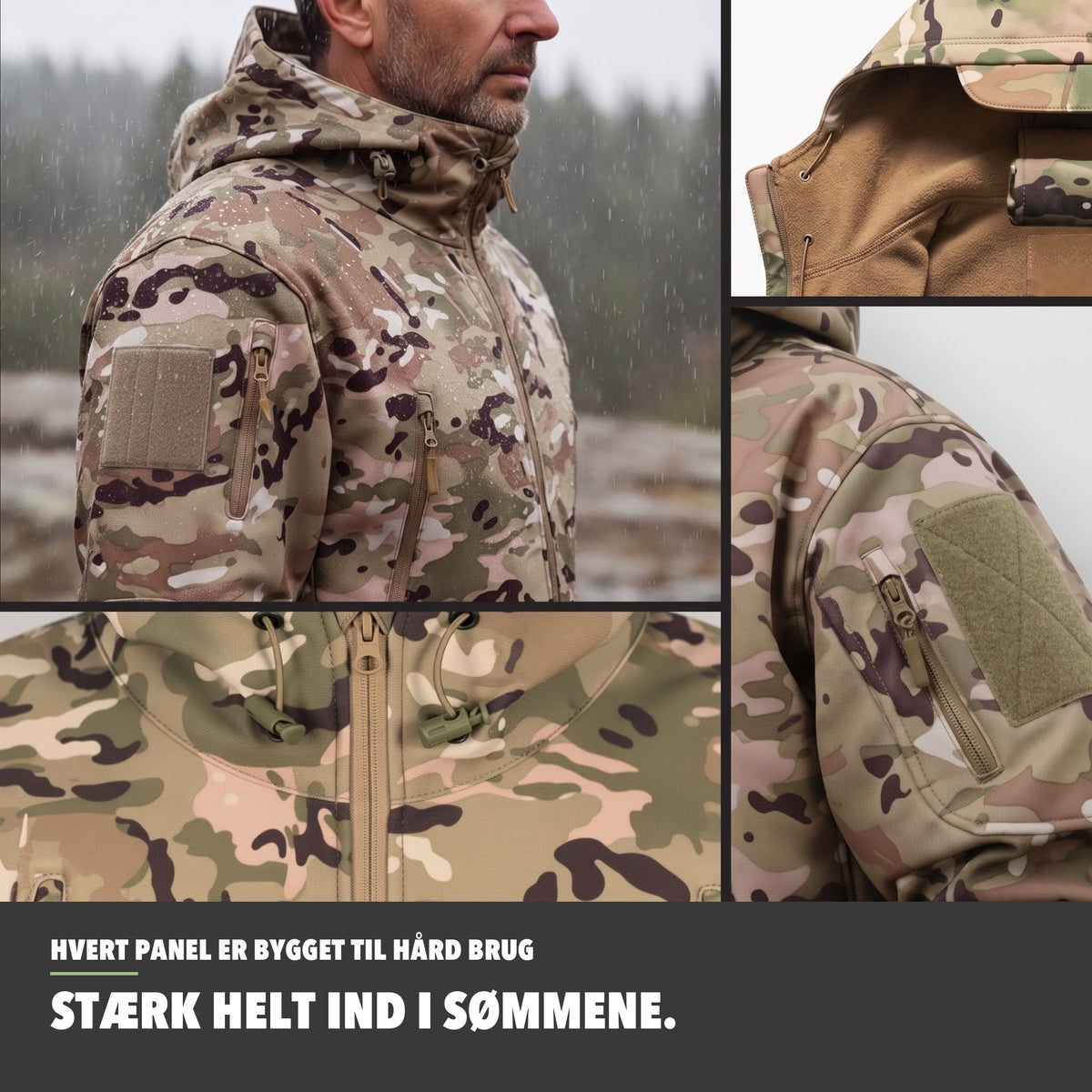 Camouflage Jakke Herre – detaljer og sømme