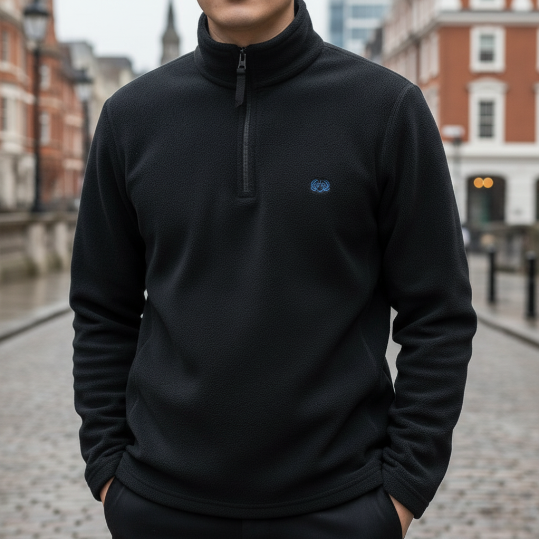 Fleecetrøje herre i khaki med half-zip