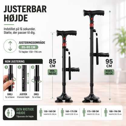 Justerbar stok – højden indstilles i 3 trin