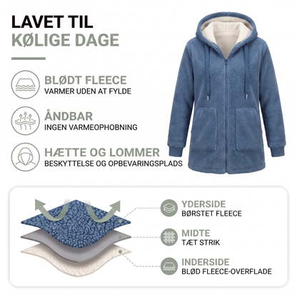 Fleece jakke dame i blå set forfra