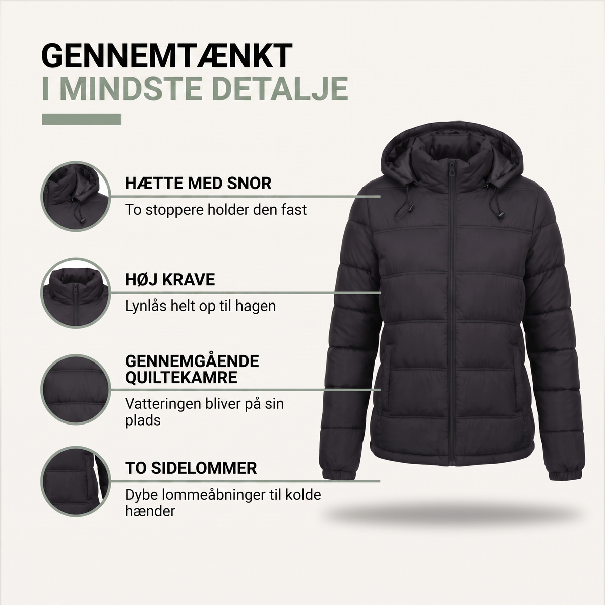 Vinterjakke dame set bagfra, hoftelang
