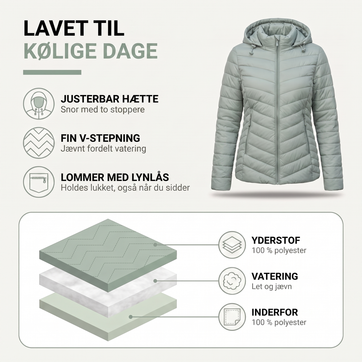 Overgangsjakke dame beige set forfra