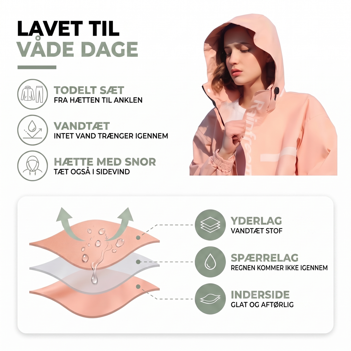 Regntøj dame beige set forfra