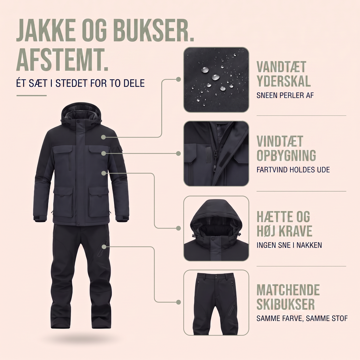 Skijakke herre set forfra i blå