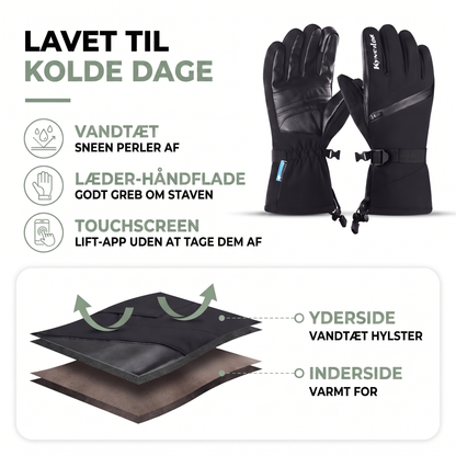 Skihandsker – detalje af læderhåndflade