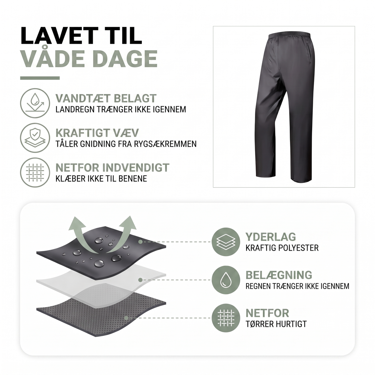 Regnbukser i blå på vandretur