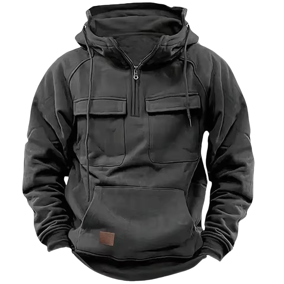 Taktisk Hoodie – Svart med Glidelås – Herregenser
