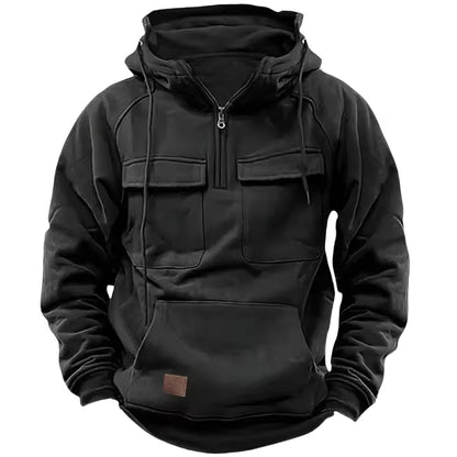 Taktisk Hoodie – Svart med Glidelås – Herregenser
