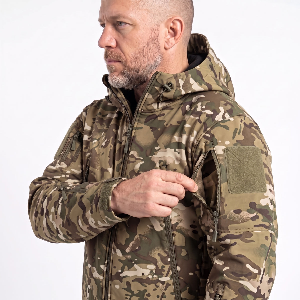 Camouflage Jakke Herre – ærmelomme med velcrofelt