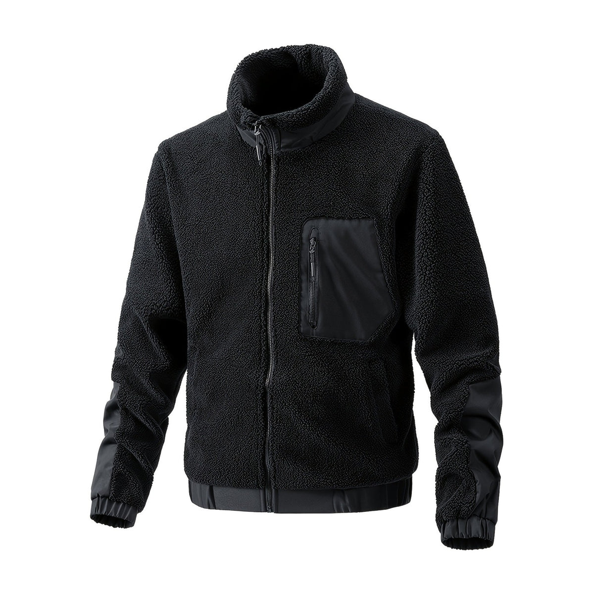 Fleecejakke herre i sort teddyfleece med høj krave
