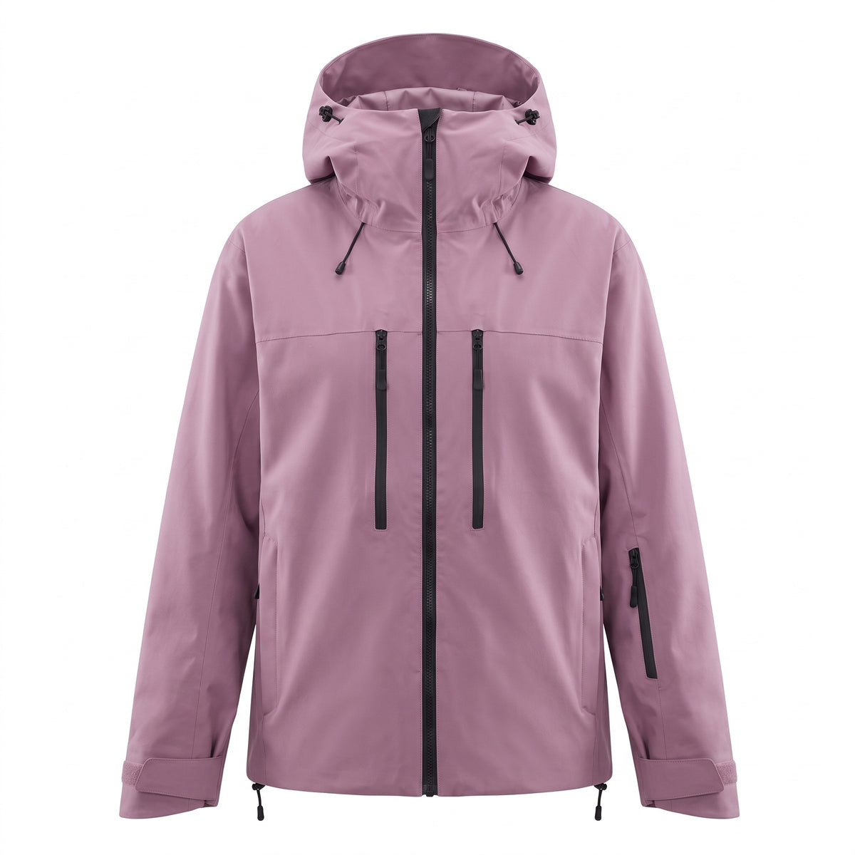 Vinterjakke unisex gammelrosa – skijakke med hætte set forfra